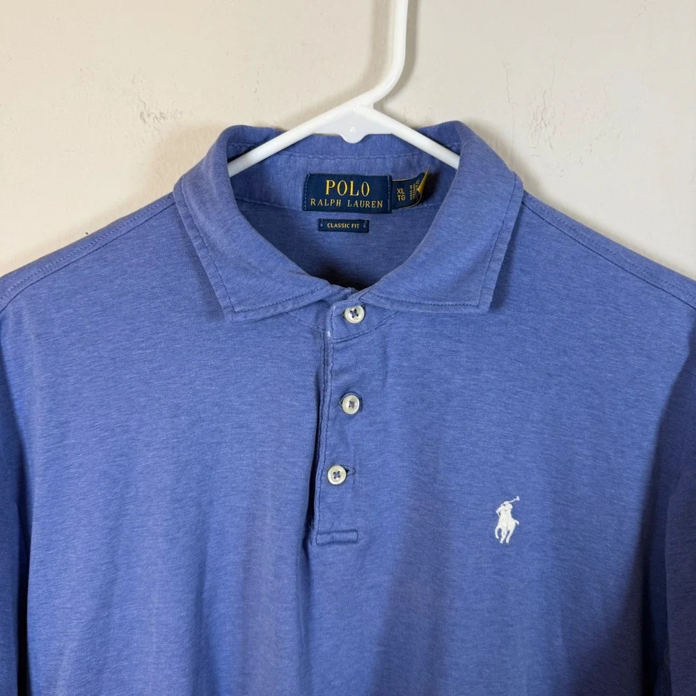 Polo Ralph Lauren Mens XL Classic Fit Blue Heather Short‎ Sleeve Polo Shirt
